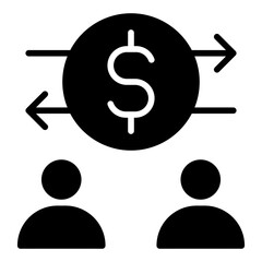 Peer to Peer Payment Icon. Direct digital transaction symbol. Online finance and money transfer sign - stock vector. Glyph Icon