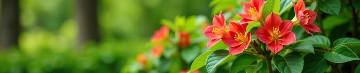 Fototapeta premium Vibrant Million Bells flowers blooming on a lush green bush in a garden, colorful blooms, hanging basket
