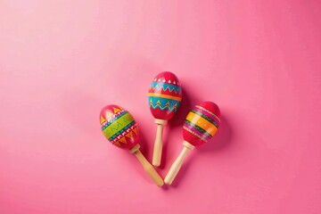 vibrant colorful maracas on a pink background with festive and playful vibes,  Mexican,  pink background