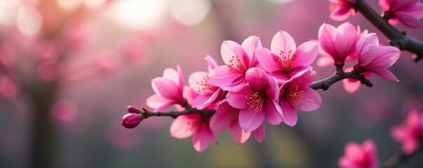 Obraz premium Vibrant flowers in full bloom on tree branch, close-up shot, natural, beauty