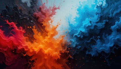 Dynamic color splash art abstract digital artwork vibrant environment aerial view creativity