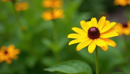 Obraz premium Vibrant yellow Rudbeckia hirta cone flower blooming in a garden, floral, summer