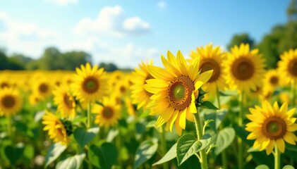 Obraz premium Vibrant yellow sunflowers blooming in a field on a sunny summer day, vibrant, flora