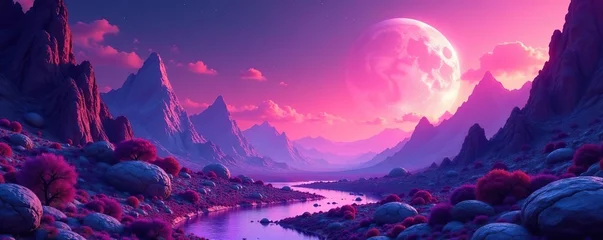 Fototapete Rund Vibrant futuristic seamless background with surreal alien landscapes for sci-fi designs,  alien elements,  fantasy © pichai