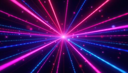 Obraz premium Vibrant neon lights and lens flares creating a futuristic laser show on a black background, perfect for 80s-inspired technology banners, design, abstract
