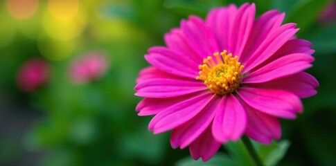 Obraz premium Vibrant pink flower with a bright yellow center, close-up shot, plant, close-up