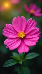 Obraz premium Vibrant pink flower with a bright yellow center in full bloom, petal, pink