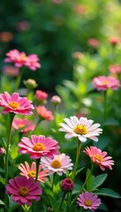 Obraz premium Vibrant summer garden with blooming flowers and copy space for images, outdoors, copy space