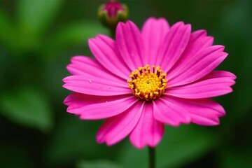 Obraz premium Vibrant pink flower with a bright yellow center, perfect for garden and nature themes, nature, plant