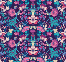 Fototapeta premium Vintage seamless floral pattern in damask style. For textiles, wallpaper, packaging.