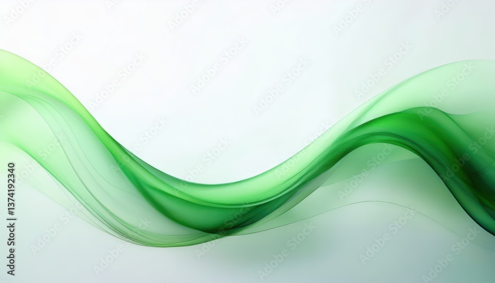 Poster abstract green wave pattern on white background, smooth flowing curves, modern digital artwork for b