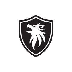 black wolf head inside a blue shield logo emblem.