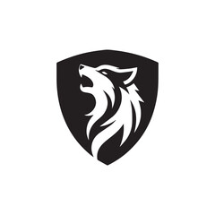 black wolf head inside a blue shield logo emblem.