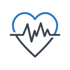 Stylized heart rate icon with heartbeat line in blue and gray colors for health and medical themes