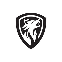 black wolf head inside a blue shield logo emblem.