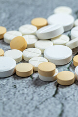 Variety of medicines and drugs.Medicine and healthcare concept.Variety of medicines and drugs.Medicine and healthcare concept.Pill for the prescription and treatment various diseases chemistry