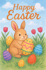 Bunny Easter Background Print Design in Vector