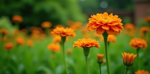 Vibrant orange imperial crown flowers on tall stems in a garden setting,  spring,  tall stems