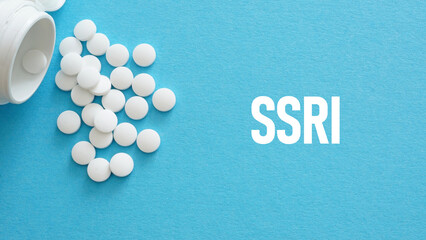 Selective serotonin reuptake inhibitors SSRI class of drugs medication used as antidepressants for...