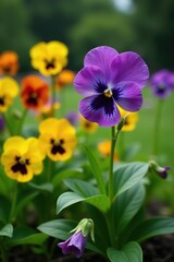 Fototapeta premium Viola plant with beautiful multicolor flowers blooming in outdoor garden, botanical, spring