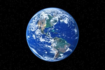 Fototapeta premium A stunning view of Earth from space, showcasing vibrant blue oceans, green landmasses, and swirling white clouds against a backdrop of stars.