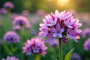 Obraz premium Vibrant purple and white wild milkweed flowers in bloom, closeup shot with natural lighting, purple, vibrant