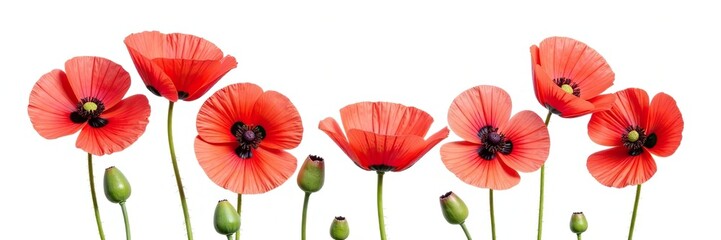 Obraz premium Vibrant red poppy flowers isolated on white background, flowers, white background