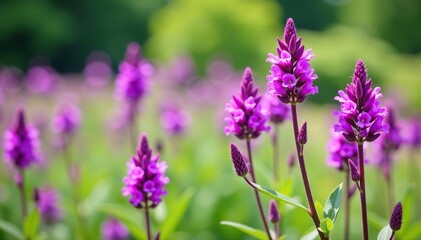 Fototapeta premium Vibrant purple Blazing star plants in full bloom at Sandwich, Cape Cod, Massachusetts, flora, wildflowers