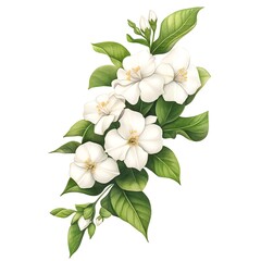 Fototapeta premium Delicate White Jasmine Flowers Bouquet Botanical Illustration Spring Blossom