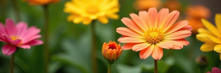 Fototapeta premium Vibrant yellow and pink delosperma flowers blooming in the garden, plants, flora