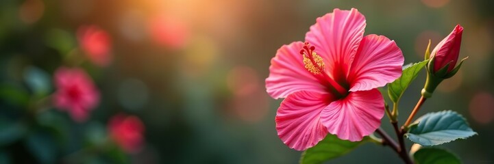 Vibrant hibiscus flowers in full bloom with soft blurred background,  red,  vibrant