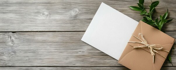 Wedding stationery concept with stylish paper cards displayed on a rustic wooden setting, soft natural lighting, random muted shades, no text.