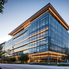 Fototapeta premium Modern library filled with light books and tranquil study zones image