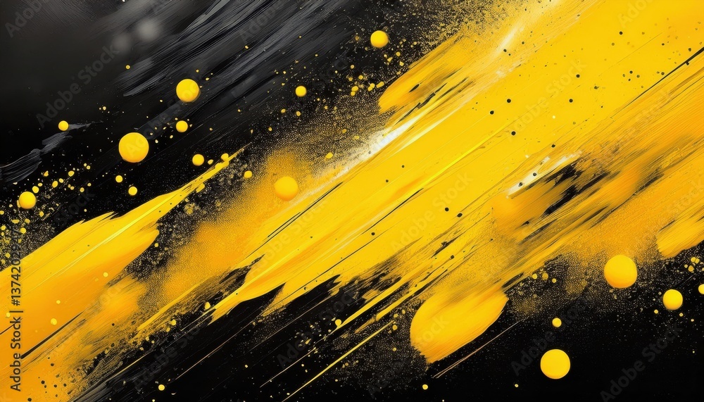 Poster dynamic abstract yellow and black paint splatter with diagonal motion effect, perfect for modern background and creative designs

