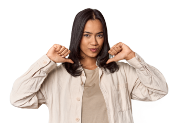 Portrait of a young Filipino woman feels proud and self confident, example to follow.