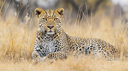 Naklejka premium Detailing the Lush Fur of a Leopard Against a Soft Background Evokes an Exotic Atmosphere