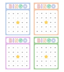 Bingo card random numbers printable template set. Vector illustration simple bingo card design.