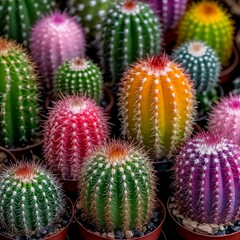 Fototapeta premium Vibrant Cactus Plants Displaying Colorful Spines in Natural Setting
