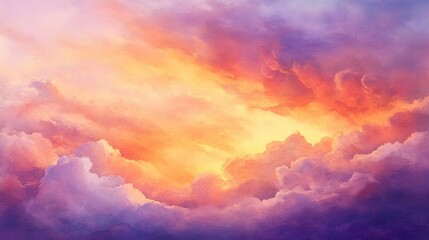 Vibrant Sunset Cloudscape  Watercolor Sky Background