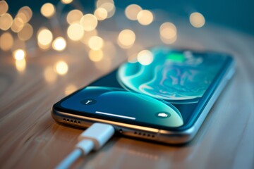 Mobile Phone Charging with Cable on a Power Source