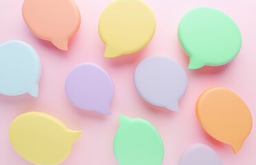 Colorful speech bubbles on a pastel background, a symbol of communication and conversation