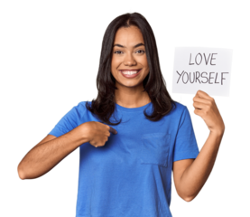 Young filipino woman  with "love yourself" message