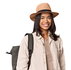 Traveling Filipino young woman with vintage camera