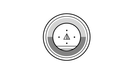 A minimalist circular logo with a geometric face design, featuring dots and a triangle for eyes and mouth.