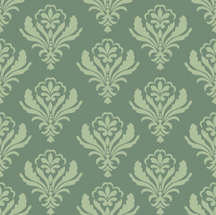 Damask seamless pattern with Green flowers and background, vector illustration elegant for textile, wall paper, bedding, wrapping, curtains, cushion, scarf, rug, vintage, luxury design, decoration