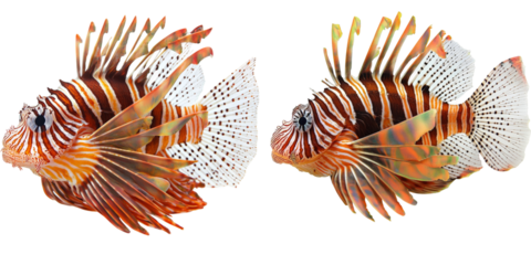 Striking Colorful Lionfish with Flowing Fins Swimming Gracefully in Coral