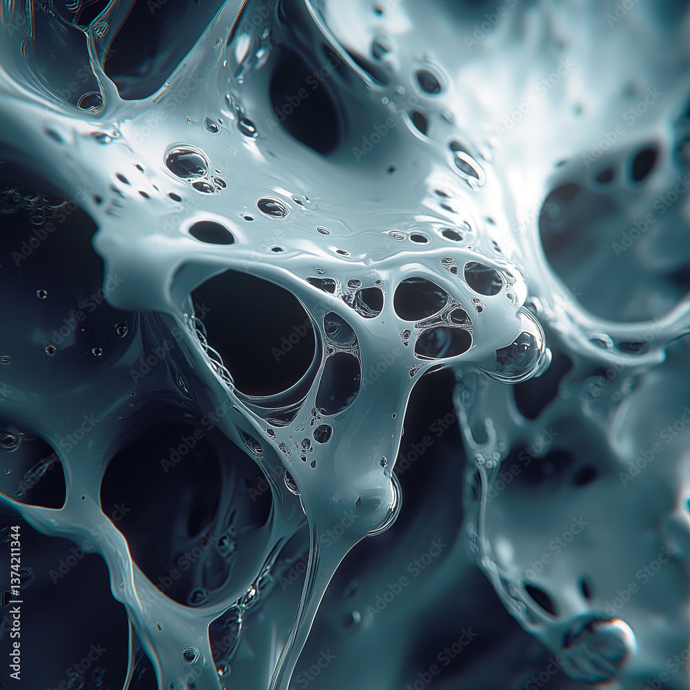 Poster abstract digital illustration with plastic, flowing structures reminiscent of fluid biomass. the gra