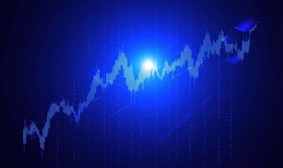 A blue financial chart with upward trends, displaying data and analytics in a visually striking manner.