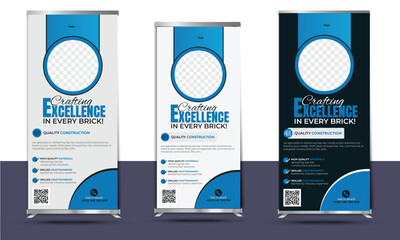 modern design template for business, Creative modern corporate professional business real estate homes construction rollup banner design vector template.