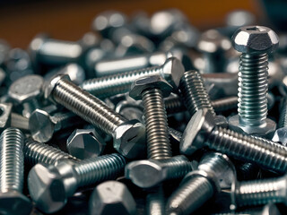 Metal Bolts Macro Shot: A close-up, detailed image of a pile of metal bolts, showcasing their metallic texture and intricate design. A visual feast for anyone with an interest in mechanics.